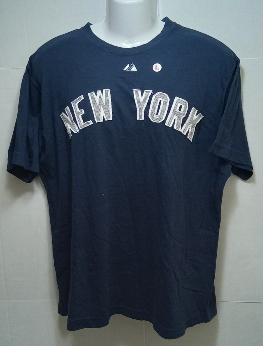 "RARE" NY Yankees Majestic #2 Jeter Stitched Patch Shirt Adult Large